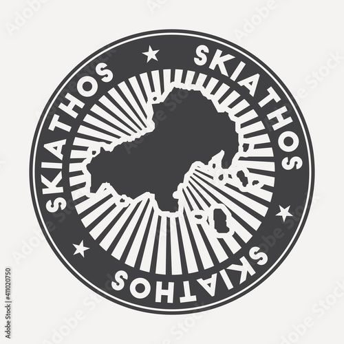 Skiathos round logo. Vintage travel badge with the circular name and map of the island, vector illustration. Can be used as insignia, logotype, label, sticker or badge of Skiathos.