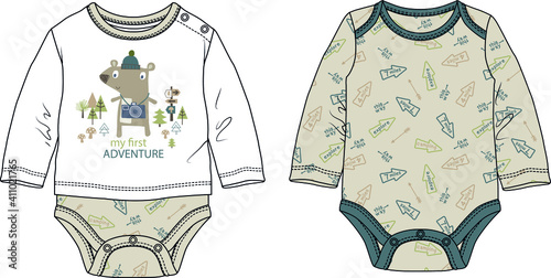 Baby Bodysuit Design vector illustration. adventure time themed baby outfit designs