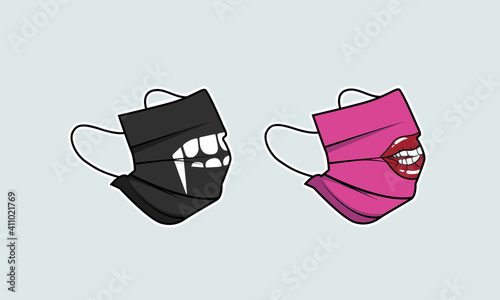 Colorful vector medical masks with decorative illustrations