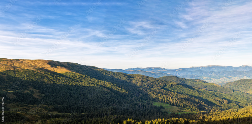 Carpathians on the territory of Ukraine. Spring, summer and autumn in the mountains. Mountain ranges and peaks. Sky and clouds. Ruins and rocks. Dragobrat and Svydovets.