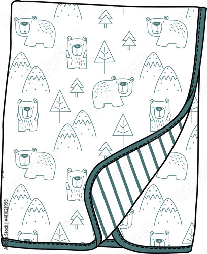 Baby blanket design template vector illustration. Cute BEAR patterned baby blanket