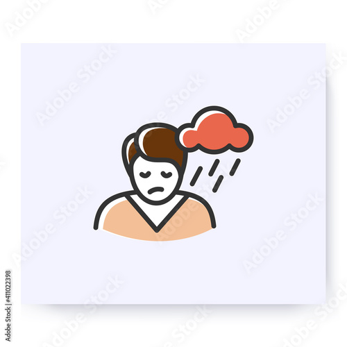 Depression color icon. Sleep disorder, stress symptom. Healthy sleeping concept. Mental problems treatment. Behavior. Health care. Isolated vector illustration