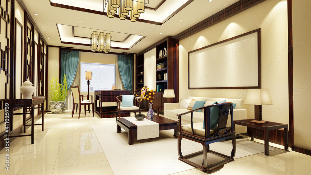 Fototapeta premium 3d render of office interior, working room, director room.
