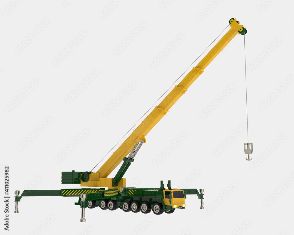 Mobile crane isolated on white background. 3d rendering - illustration ...