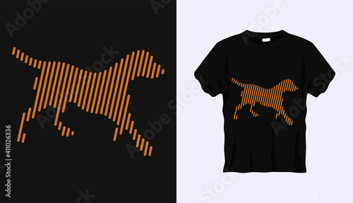 Editable vector outline image of German Shepherd dog with brown stripes isolated on black background. Vector T-shirt silhouette. Front side. Line art t-shirt design. Editable stroke.