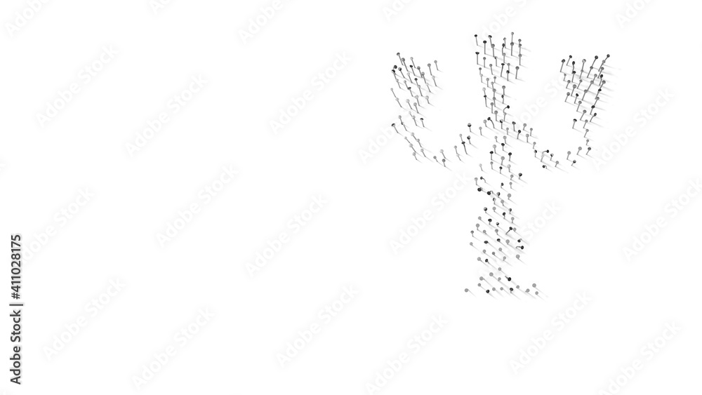 3d rendering of nails in shape of symbol of vintage candelabra with shadows isolated on white background 3d rendering of nails in shape of symbol of vintage candelabra with shadows isolated on white background