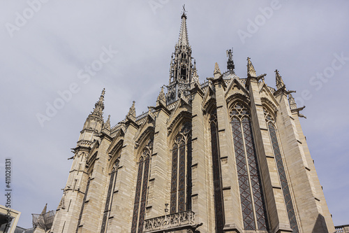 Architectural fragments of Gothic style Holy Chapel (Sainte-Chapelle, 1248) - old royal chapel in Paris, France. photo