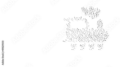 3d rendering of nails in shape of symbol of locomotive with shadows isolated on white background