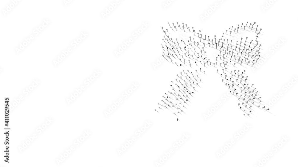 3d rendering of nails in shape of symbol of Christmas bow with shadows isolated on white background 3d rendering of nails in shape of symbol of Christmas bow with shadows isolated on white background
