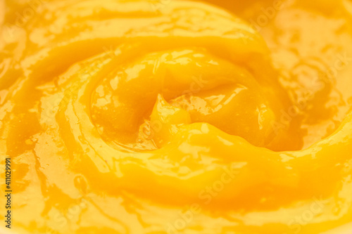 Close up delicious lemon curd pudding. background. Horizontal.
