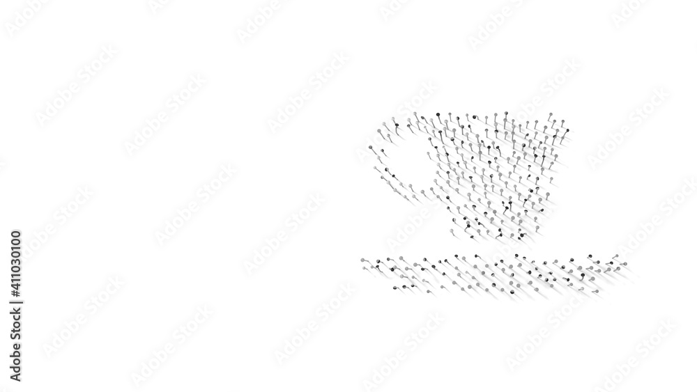 3d rendering of nails in shape of symbol of espresso cup with shadows isolated on white background