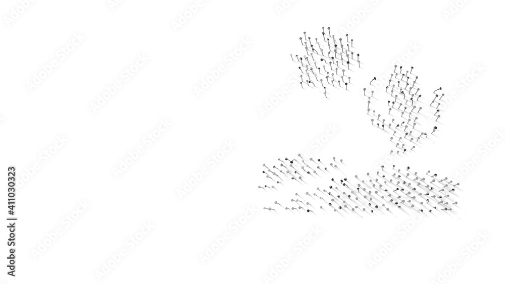 3d rendering of nails in shape of symbol of desert with shadows isolated on white background