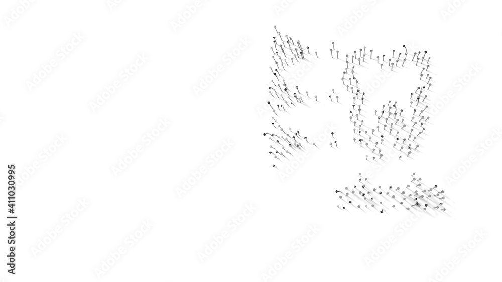 3d rendering of nails in shape of symbol of 3d print stomatology with shadows isolated on white background