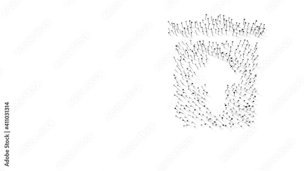3d rendering of nails in shape of symbol of trash restore with shadows isolated on white background 3d rendering of nails in shape of symbol of trash restore with shadows isolated on white background