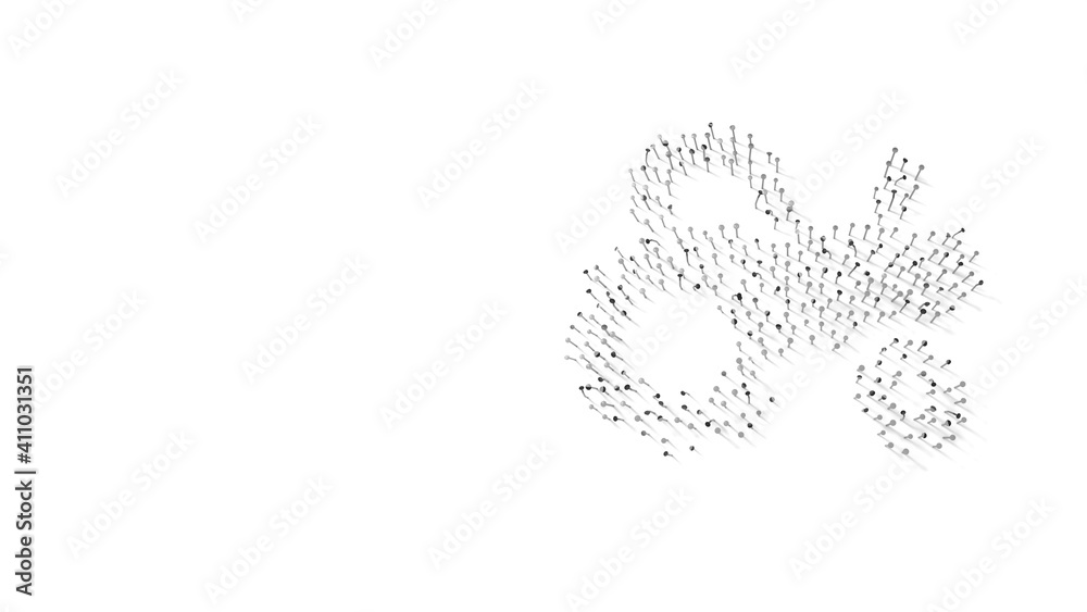 3d rendering of nails in shape of symbol of tractor with shadows isolated on white background
