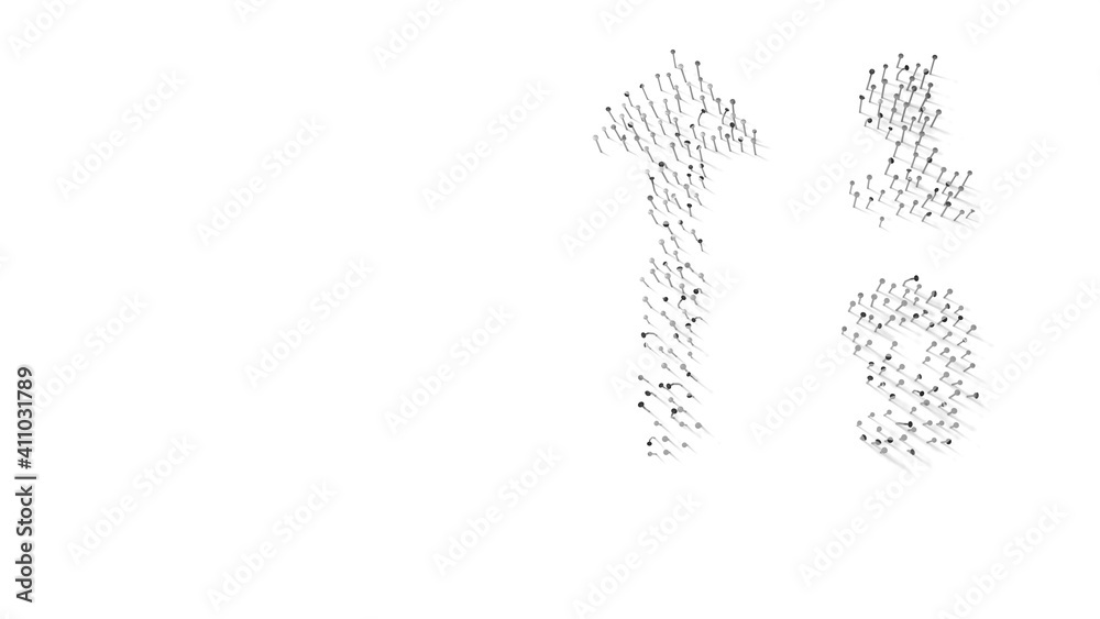 3d rendering of nails in shape of symbol of sort numeric up with shadows isolated on white background