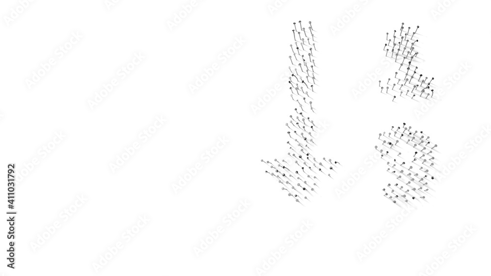 3d rendering of nails in shape of symbol of sort numeric down with shadows isolated on white background 3d rendering of nails in shape of symbol of sort numeric down with shadows isolated on white background