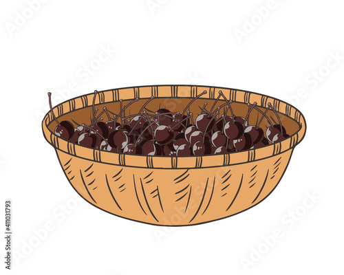 かごに入ったさくらんぼ　ブラック