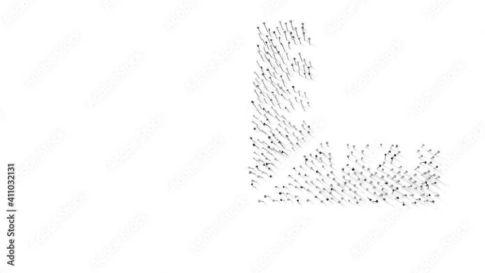 3d rendering of nails in shape of symbol of ruler combined with shadows isolated on white background