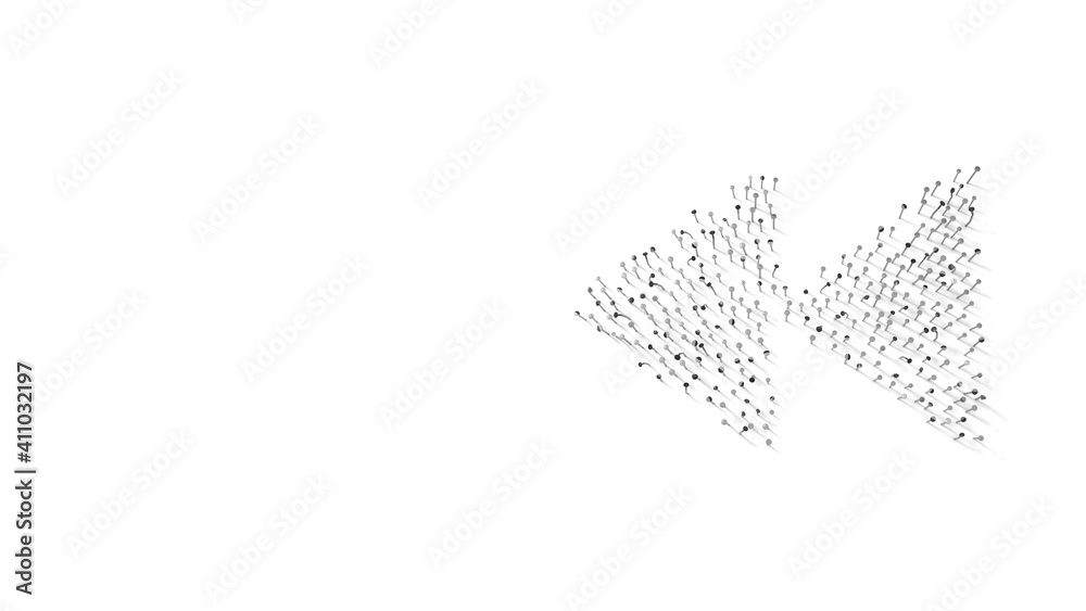 3d rendering of nails in shape of symbol of rewind with shadows isolated on white background 3d rendering of nails in shape of symbol of rewind with shadows isolated on white background