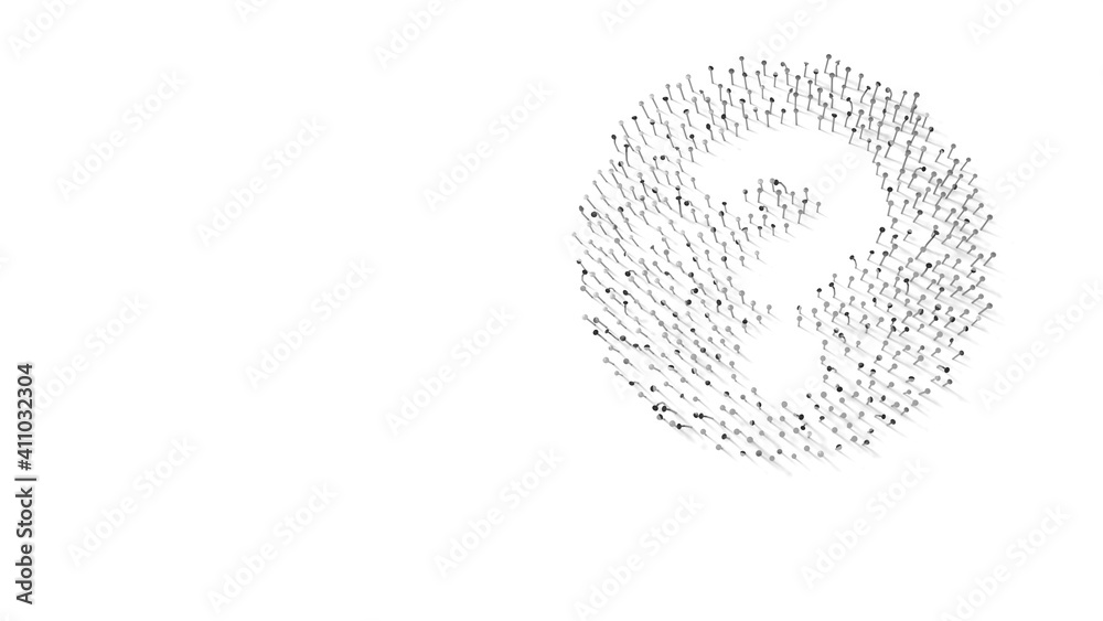 3d rendering of nails in shape of symbol of question circle with shadows isolated on white background