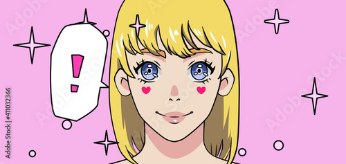 Kawaii anime girl. Smiling cartoon charachter. 