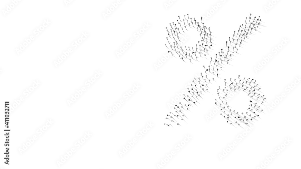3d rendering of nails in shape of symbol of percent with shadows isolated on white background 3d rendering of nails in shape of symbol of percent with shadows isolated on white background