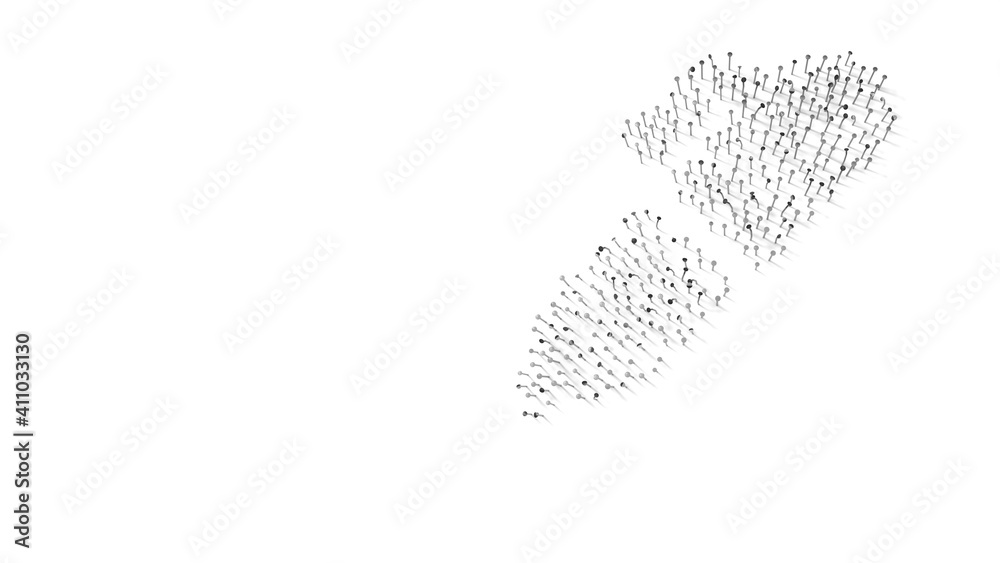 3d rendering of nails in shape of symbol of marker with shadows isolated on white background 3d rendering of nails in shape of symbol of marker with shadows isolated on white background