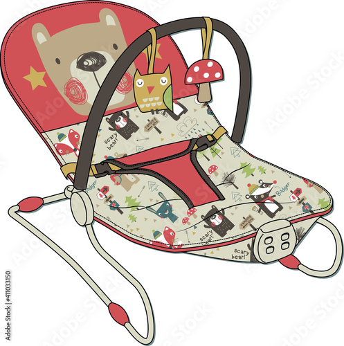 Baby Rocker And Bouncer design. Mamas and Papas Baby Bouncing Cradle vector sketch template