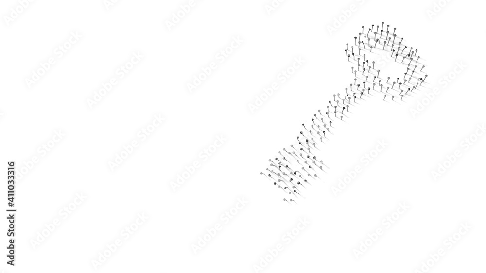 3d rendering of nails in shape of symbol of key with shadows isolated on white background 3d rendering of nails in shape of symbol of key with shadows isolated on white background