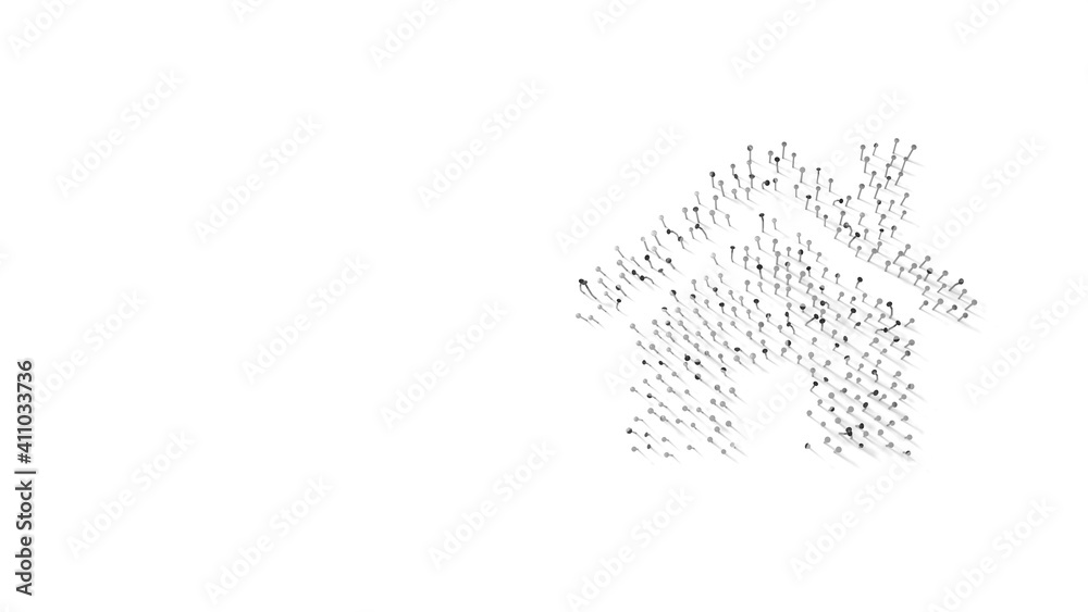 3d rendering of nails in shape of symbol of home with shadows isolated on white background
