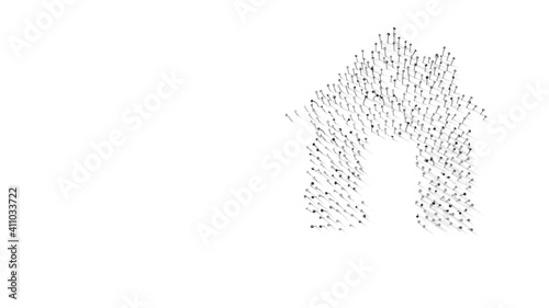 3d rendering of nails in shape of symbol of home with shadows isolated on white background