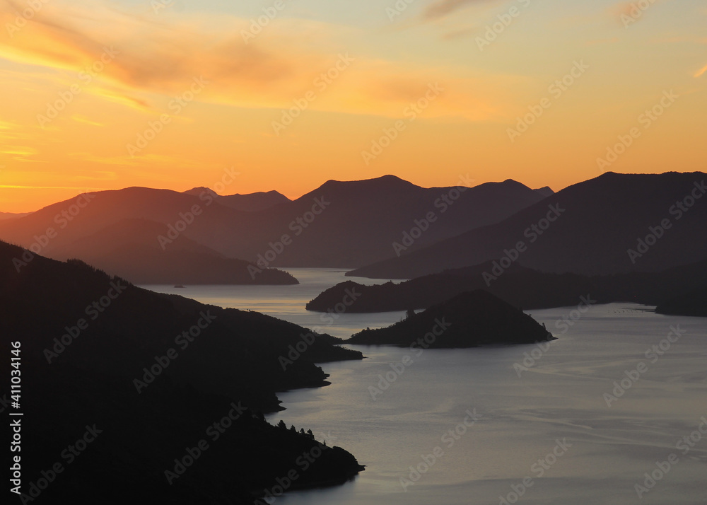 Sunset scene on the Queen Charlotte track.