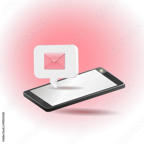 Smartphone isolated on white. New message on social networks .