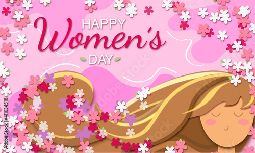Happy women's day. Girl with flowers
