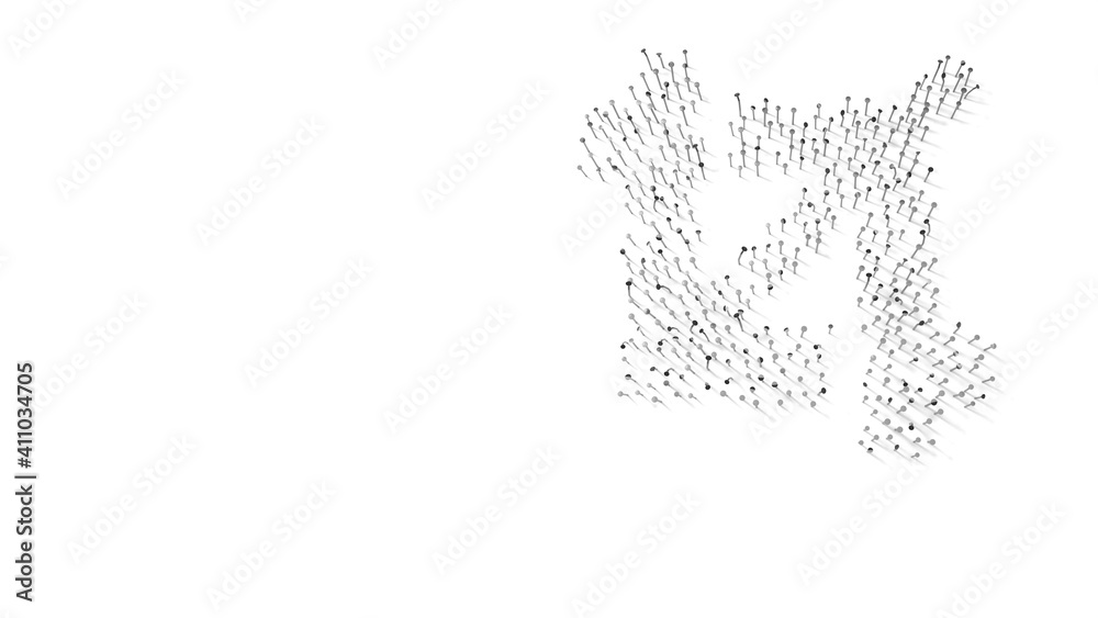 3d rendering of nails in shape of symbol of crop with shadows isolated on white background