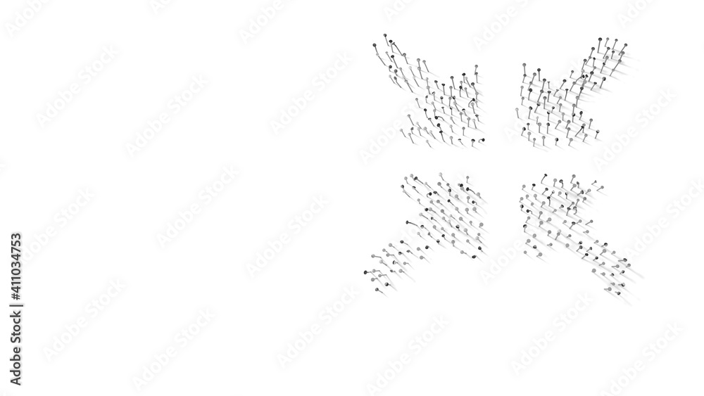 3d rendering of nails in shape of symbol of compress arrows with shadows isolated on white background 3d rendering of nails in shape of symbol of compress arrows with shadows isolated on white background