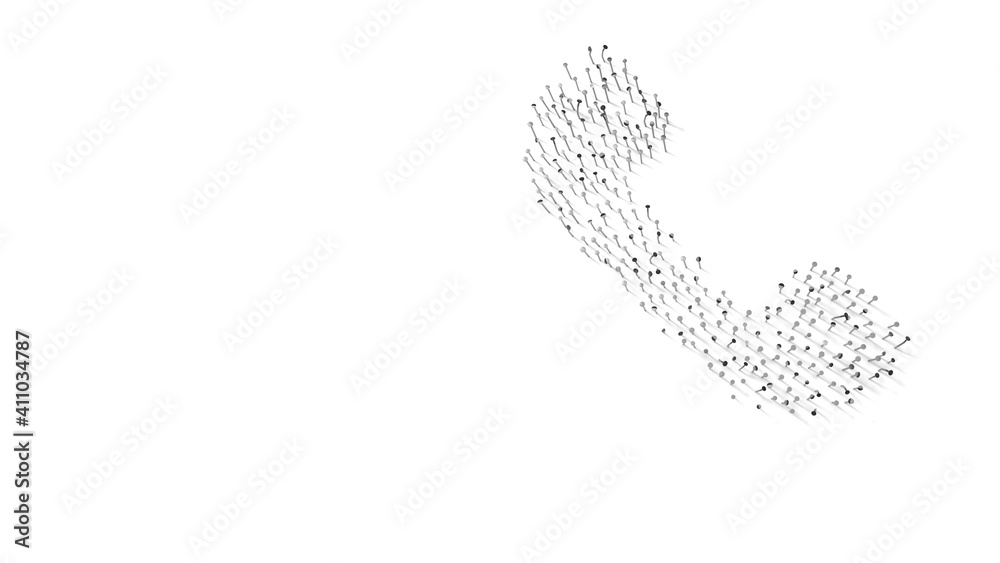 3d rendering of nails in shape of symbol of communication phone with shadows isolated on white background 3d rendering of nails in shape of symbol of communication phone with shadows isolated on white background