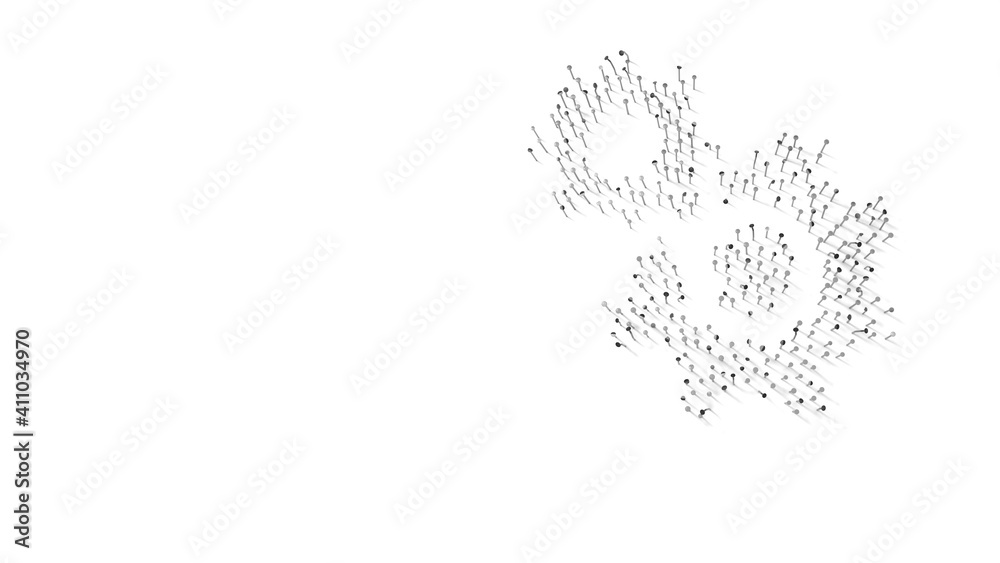 3d rendering of nails in shape of symbol of cogwheel with shadows isolated on white background 3d rendering of nails in shape of symbol of cogwheel with shadows isolated on white background