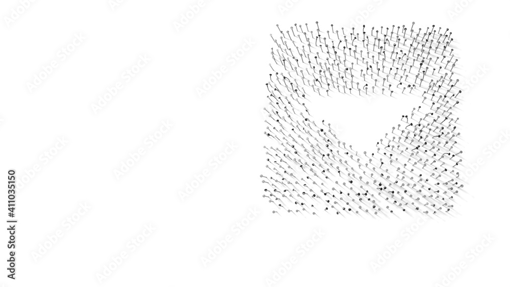 3d rendering of nails in shape of symbol of caret square down with shadows isolated on white background 3d rendering of nails in shape of symbol of caret square down with shadows isolated on white background
