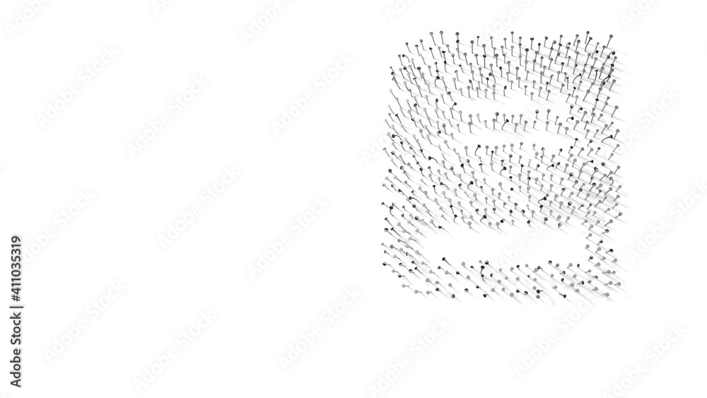 3d rendering of nails in shape of symbol of book with shadows isolated on white background