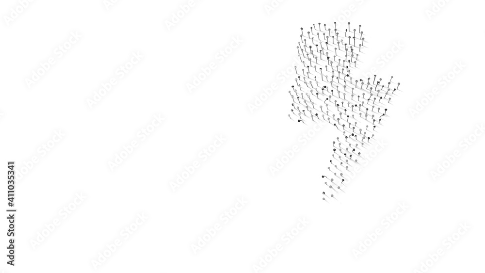 Fototapeta premium 3d rendering of nails in shape of symbol of bolt of lightning with shadows isolated on white background