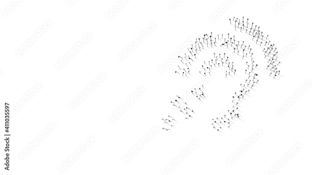 3d rendering of nails in shape of symbol of assistive listening systems with shadows isolated on white background