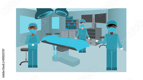 illustration group of doctors working in a hospital. Surgery. Operating room