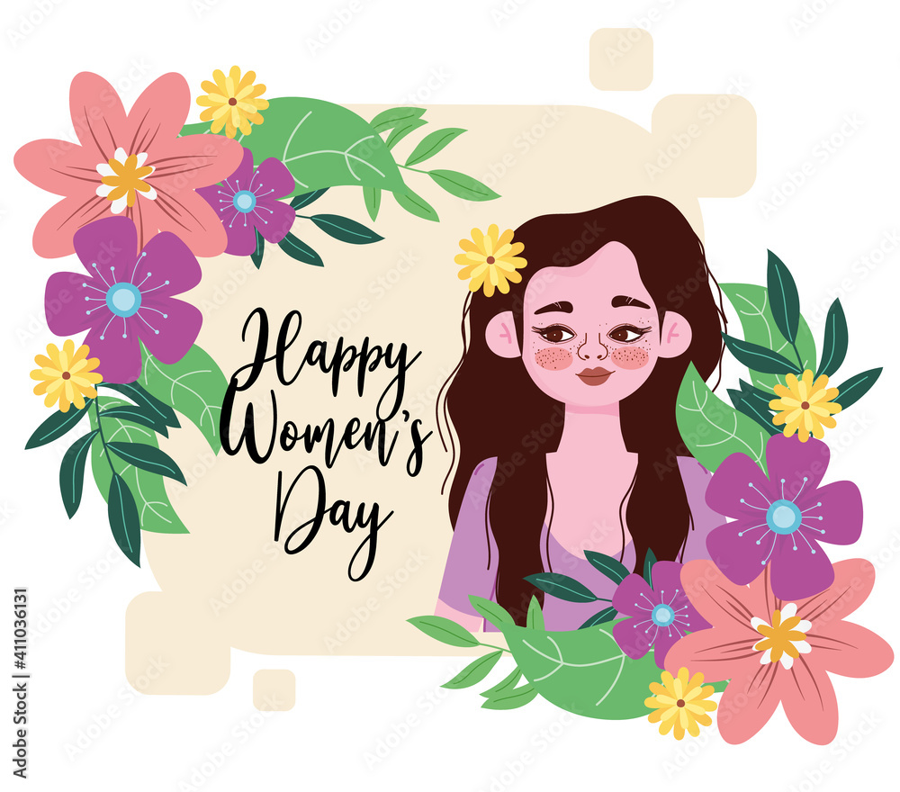 Womens Day beautiful girl with a bouquet of flowers