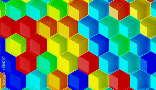 background of randomly colored hexagons forming cubes with shading