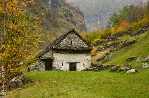 Old stone house in the mountains of Switzerland Tessin