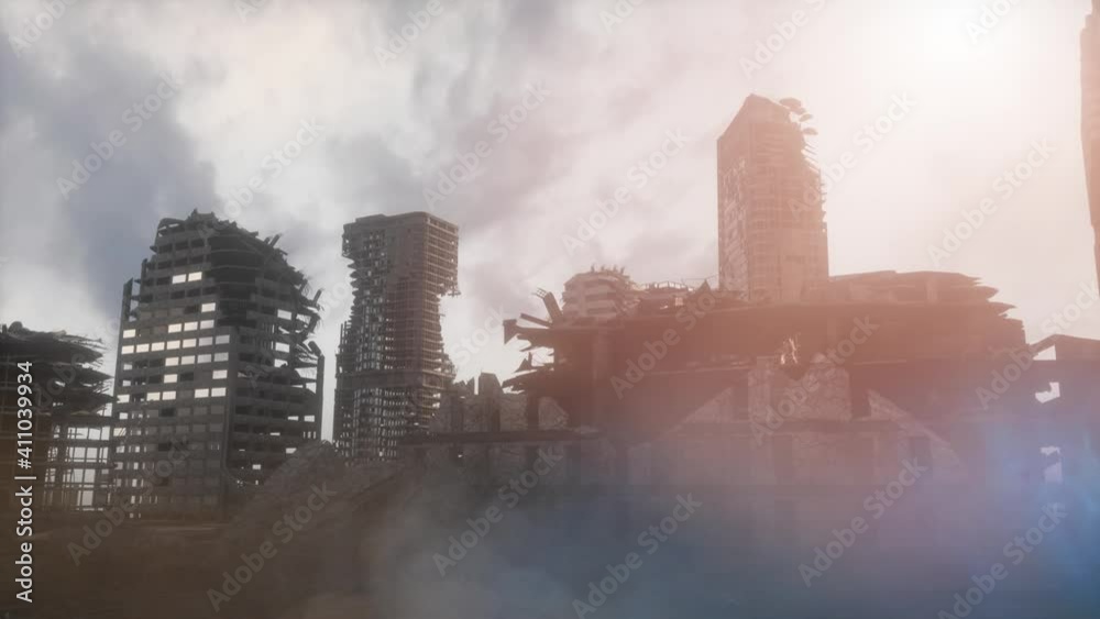 destroyed post-apocalyptic city after war and earthquake render 3d ...