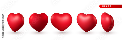 Set of 3d Red Heart. Love symbol isolated on white background. Vector illustration