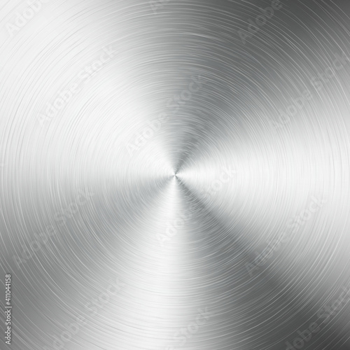 Silver metallic radial gradient with scratches. Titan, steel, chrome, nickel foil surface texture effect. Vector illustration